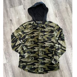 O'Neill Boys Camo Fleece Hooded Button Front Superfleece Shirt Jacket Large